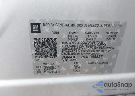 2018 Chevrolet Equinox Lt from USA, damaged, VIN 3GNAXJEV5JL398537